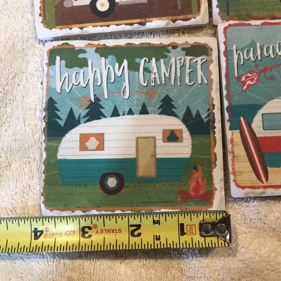 NWOT counterart happy camper’s multi image absorbent stone tumbled tile coasters - Picture 7 of 7